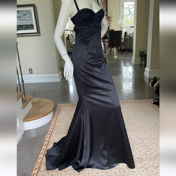 🔥NWT Roberto Cavalier Vintage Black Slinky Bustier Gown Maxi Dress 40 / 4 XS S - Picture 3 of 16